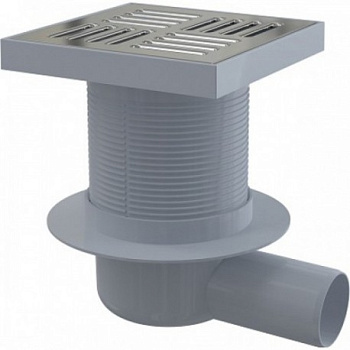 Сливной трап 150×150/50 мм боковой сток, решетка из нержавеющей стали, гидрозатвор мокрый