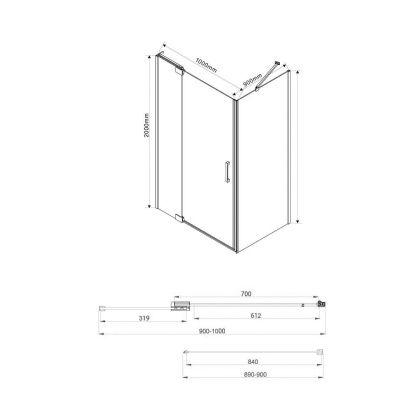 Душевой уголок Extra VSR-1E901090CL, 900/1000*900, хром, стекло прозрачное