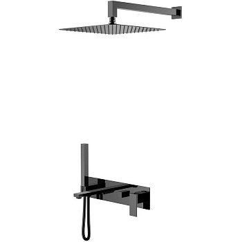 Смеситель встроенный + верхний+ ручной душ Qubic Shinny Gun Metal