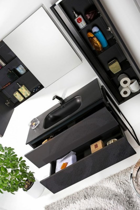 Зеркальный шкаф Vallessi 80 антрацит глянец с подстветкой 547-A glossy Boheme