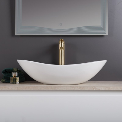 Раковина накладная керамическая, бежевая матовая, BB1404-H316, 605x370x150