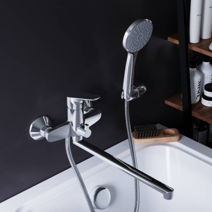779500001 Jupiter, Смеситель Для ванны и душа с универсальным изливом и душевым комплектом, Хром