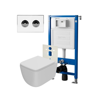 Сет: Система инсталляции пневматическая Point Элемент П для подвесного унитаза PN45121 + Клавиша смыва для пневматической инсталляции Point Венера, установка в стену, белый/хром, PN44072WC + Унитаз подвесной Point Меркурий безободковый, сиденье дюропласт 