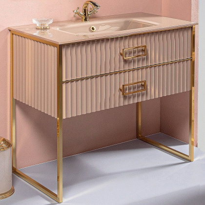 Тумба MONACO 100см h84см капучино глянец + золото под раковину моноблок 866-100-CPG Boheme