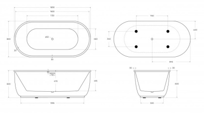 Акриловая ванна BELBAGNO BB401-1700-800 Акриловая ванна BELBAGNO BB401-1700-800