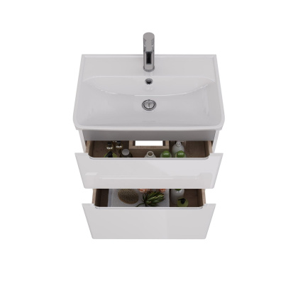 Тумба Lemark BUNO 60см под 1 раковину, подвесная/напольная, 2 ящика, цвет корпуса, фасада: Белый глянец