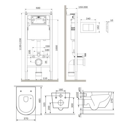 IS90201.801900 Инсталляция с клавишей PrimeFit S, бел глянец., с подвесным унитазом Like Aquaspin с сид м/лифт