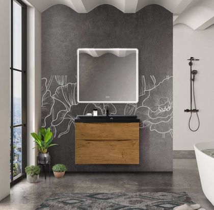 Тумба с раковиной подвесная BelBagno MARINO-H60 90 Rovere Nature, раковина белая Тумба с раковиной подвесная BelBagno MARINO-H60 90 Rovere Nature, раковина белая