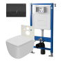 Сет: Система инсталляции Point Элемент для подвесного унитаза PN45120 + Клавиша смыва для инсталляции Point Виктория, черная/хром, PN44061BC + Унитаз подвесной Point Меркурий безободковый, сиденье дюропласт микролифт, быстросъем, белый PN41831