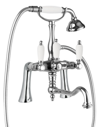 FIRST-PBV2-03/24-M Смеситель на борт ванны с ручным душем и повортным изливом золото, ручки белые FIRST-PBV2-03/24-M Смеситель на борт ванны с ручным душем и повортным изливом золото, ручки белые