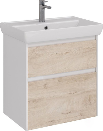 Тумба Lemark COMBI 70см под 1 раковину, подвесная/напольная, 2 ящика, цвет фасада: Дуб кантри, цвет корпуса: Белый глянец
