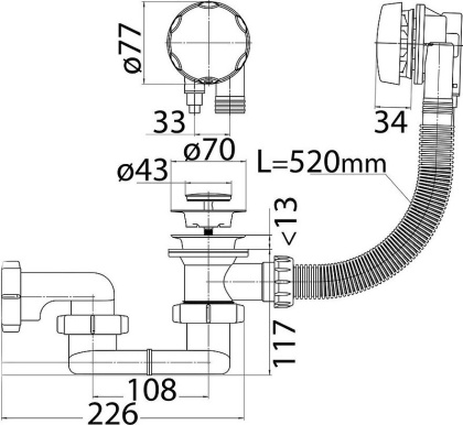 Слив-перелив полуавтомат для акриловой ванны CEZARES CZR-STP1-01