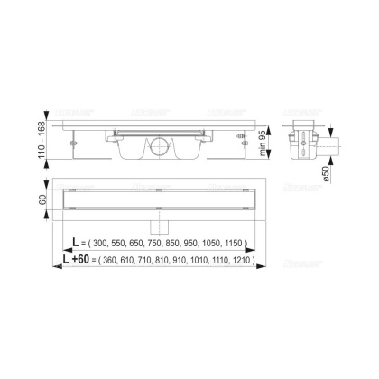 Водоотводящий желоб с порогами для цельной решетки