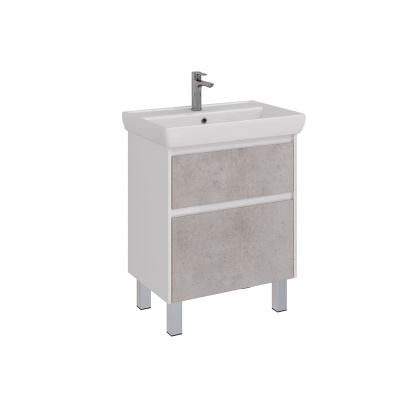 Тумба Lemark COMBI 70см под 1 раковину, подвесная/напольная, 2 ящика, цвет фасада: Бетон, цвет корпуса: Белый глянец