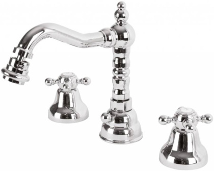 GOLF-BBS2-03/24 Смеситель на биде на три отверстия с донным клапаном Исполнение: Золото 24 карат, Ручки: Золото 24 карат 