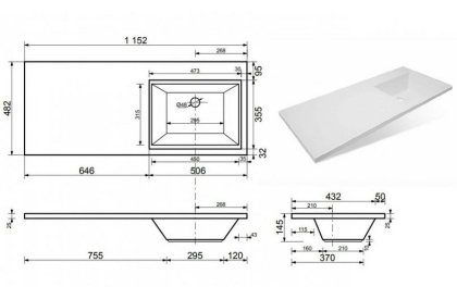 Раковина "Даллас" правая 1150х480