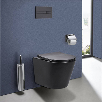 Унитаз подвесной Piatti VT1-11MB безободковый, цвет матовый черный, ультратонкое сиденье soft-close