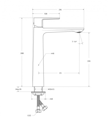 LUX-LC-01-W0 Смеситель для накладных раковин однорычажный, без донного клапана, хром