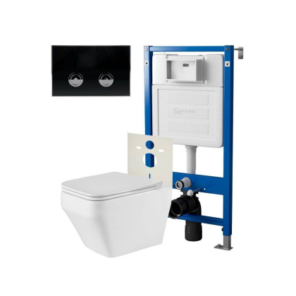 Сет: Система инсталляции пневматическая Point Элемент П для подвесного унитаза PN45121 + Клавиша смыва для пневматической инсталляции Point Венера, черный/хром, PN44071BC + Унитаз подвесной Point Аврора PN41101 безободковый, белый, сиденье дюропласт, микр