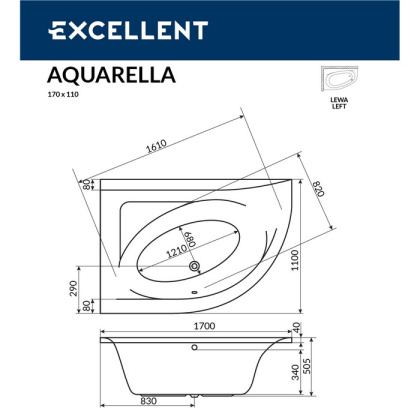 Ванна EXCELLENT Aquarella 170x110 (левая) "ULTRA" (золото) Ванна EXCELLENT Aquarella 170x110 (левая) "ULTRA" (золото)