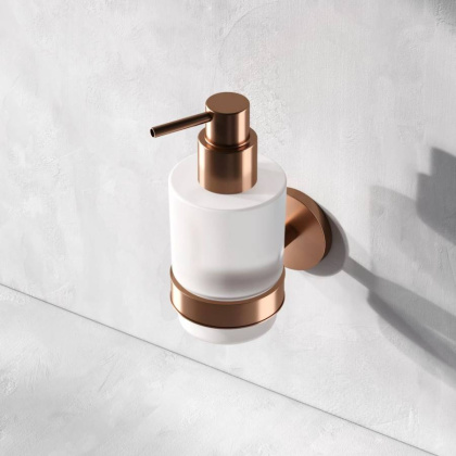 Стеклянный диспенсер для жидкого мыла с настенным держателем, 15,1х6,8х10,8 см, цвет розовое золото A85A36944