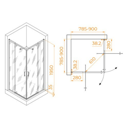 Комплект: Угол RGW PA-038 + поддон RGW CR