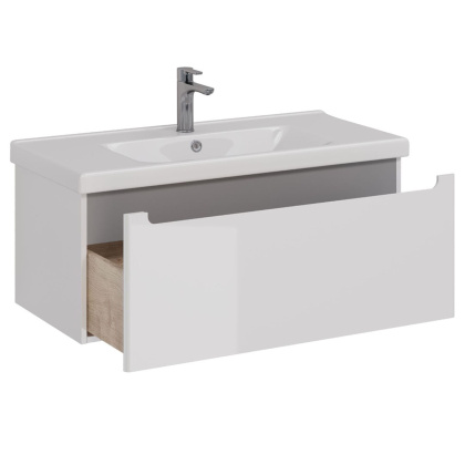 Тумба Lemark BUNO MINI 100см под 1 раковину, подвесная,1 ящик, цвет корпуса, фасада: Белый глянец