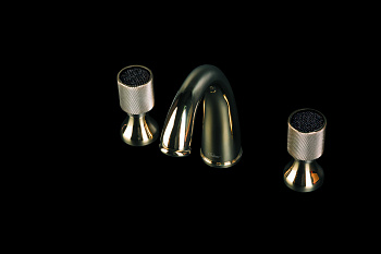 Смеситель для раковины на 3 отверстия ROYAL CRYSTAL BLACK, золото_Комплект