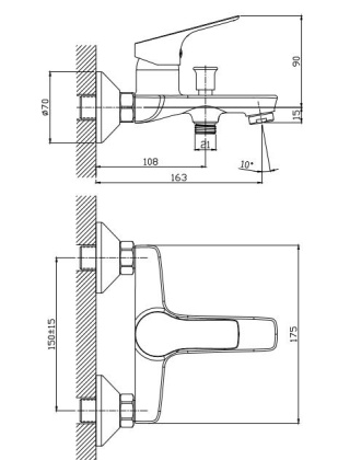 Смеситель для ванны/душа Orange Dia M45-100cr Смеситель для ванны/душа Orange Dia M45-100cr