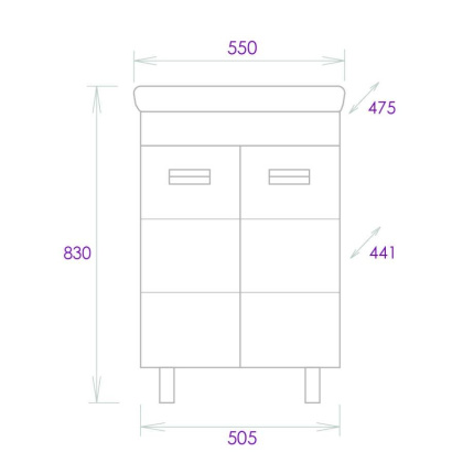 Тумба Onika Балтика-Квадро Black 55 напольная, белая (ум.Тигода 55)