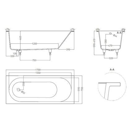 Ванна из литьевого мрамора Salini Ornella 170х70 102313G