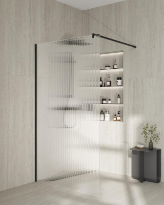 Душевая перегородка CRISTALLO с рифленым стеклом, 100х210, матовый черный