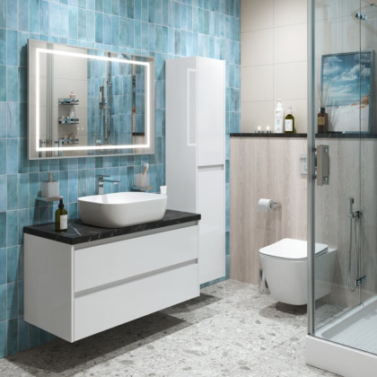 Тумба с раковиной подвесная BelBagno KRAFT 100 Cemento Grigio, раковина белая Тумба с раковиной подвесная BelBagno KRAFT 100 Cemento Grigio, раковина белая