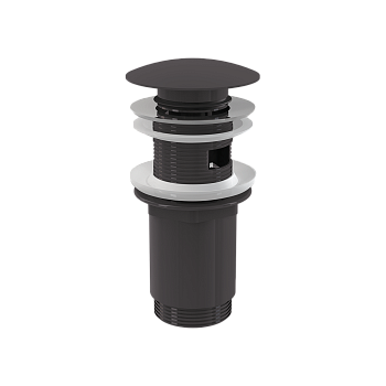 Донный клапан сифона для умывальника CLICK/CLACK 5/4", цельнометаллический с переливом и большой заглушкой, GUN METAL-мат