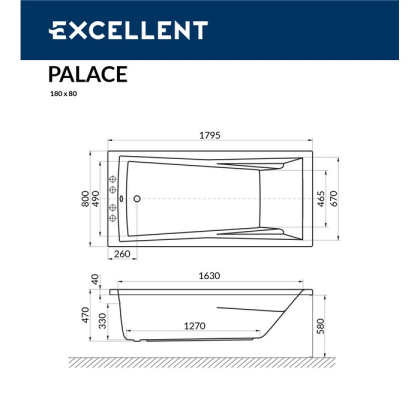Ванна EXCELLENT Palace 180x80 "NANO" (хром) Ванна EXCELLENT Palace 180x80 "NANO" (хром)