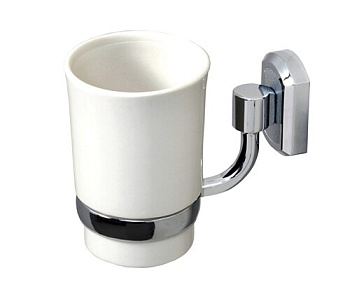 Подстаканник одинарный, 7,3х10,6х12 см, хром и белый, K-28128