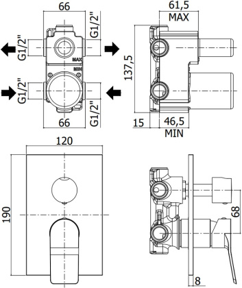 Смеситель для душа Paffoni Tilt TI018BO/M (с внутренней частью)