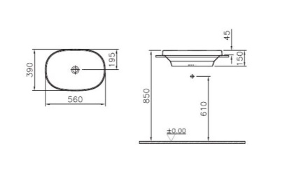 Frame Овальная накладная раковина, 56 см, без отверстия под смеситель, без перелива, белая