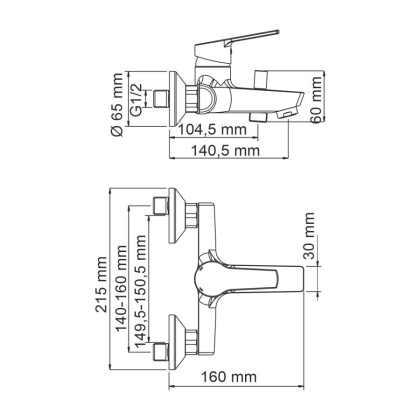 Rhin 4401 Смеситель для ванны с коротким изливом Wasserkraft