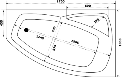 Акриловая ванна Creto Madison 170х105 левая на каркасе 22-1115 Акриловая ванна Creto Madison 170х105 левая на каркасе 22-1115