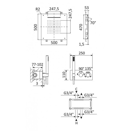 Встраиваемый душевой комплект CEZARES LEAF-DSIS-T-50-NOP