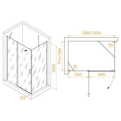 Душевой уголок RGW LE-044 (LE-004+Z-14) 1300x800