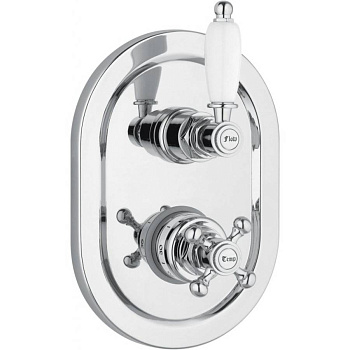 VENEZIA-VDIM2-T-01-Bi Встраиваемый термостатический смеситель на 2 выхода,с девиатором Исполнение: Хром, Ручки: Белая 