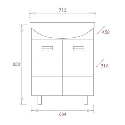 Тумба Onika Балтика 70 напольная, белая, с корзиной (ум. Балтика 70)