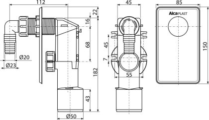 Сифон для стиральной машины под штукатурку, белый