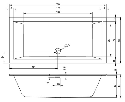Акриловая ванна  RETHING CUBIC 190x90 R PULG&PLAY RIHO FALL Акриловая ванна  RETHING CUBIC 190x90 R PULG&PLAY RIHO FALL