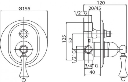 MARGOT-VDIM-01-N Встраиваемый смеситель для душа с переключателем Исполнение: Хром, Ручки: Черная 