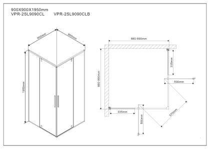 Душевой уголок Slim VPR-2SL9090CLB, 900*900, матовый черный, стекло прозрачное Душевой уголок Slim VPR-2SL9090CLB, 900*900, матовый черный, стекло прозрачное