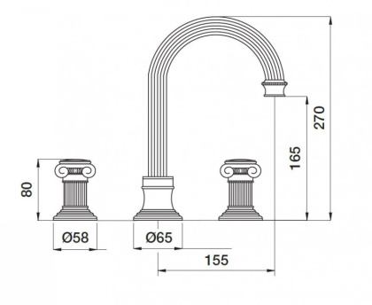 APHRODITE-BLS2-A-01-O Смеситель на раковину на три отверстия, высокий с донным клапаном, исполнение хром, ручки Куб