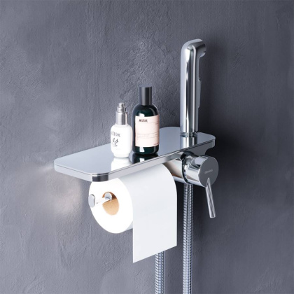 773500000 Origin Bit, монтируемый в стену Смеситель с гиг душем и полкой, Хром, шт